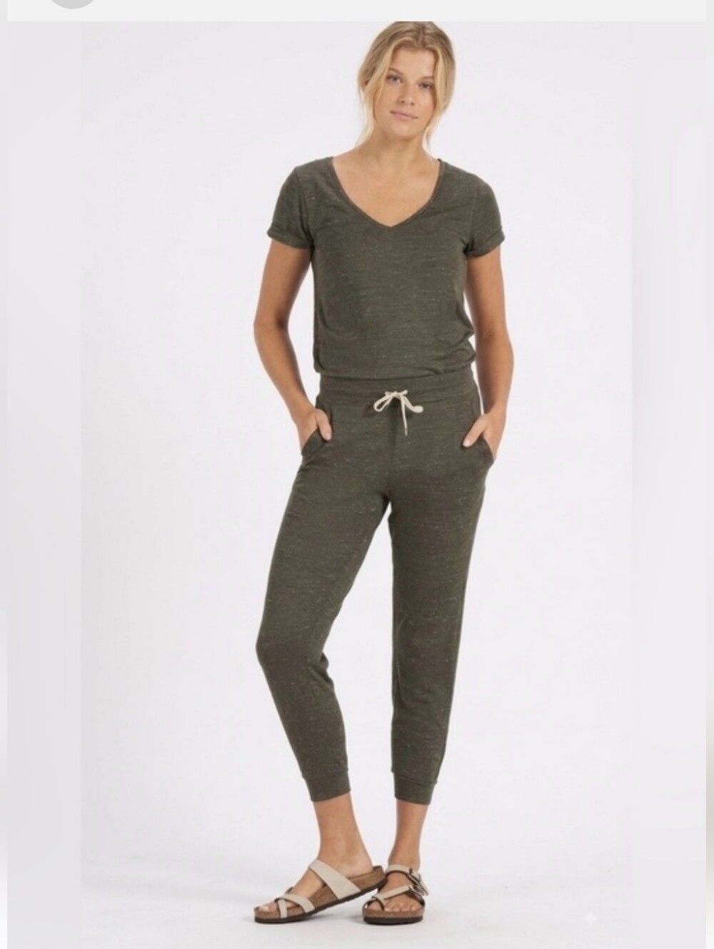 Vuori All Day Oregano Green Heather Short-Sleeve Jogger Jumpsuit